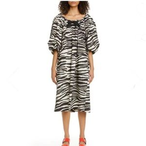 DRIES van NOTEN Marlo Bubble Sleeve midi dress zebra cotton Medium Off Shoulder